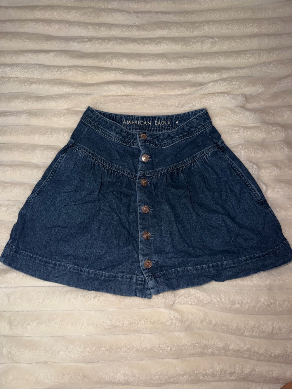 American Eagle Outfitters Indigo Denim Button-Front Skater Skirt